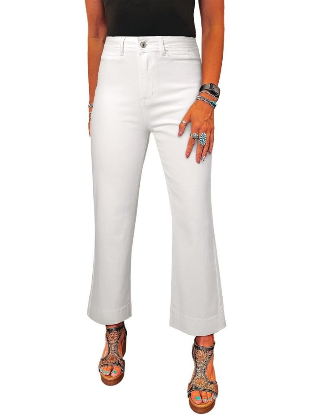 High-Waisted Wide Leg Stretch Denim Jeans for Women, Inseam 25-26 Inches